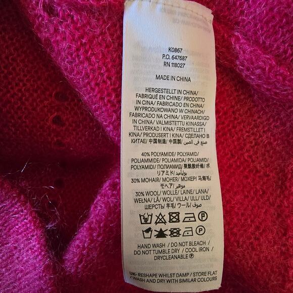 Boden Mohair Wool Blend Fluffy Textured Cardigan Vibrant Pink - Picture 9 of 13